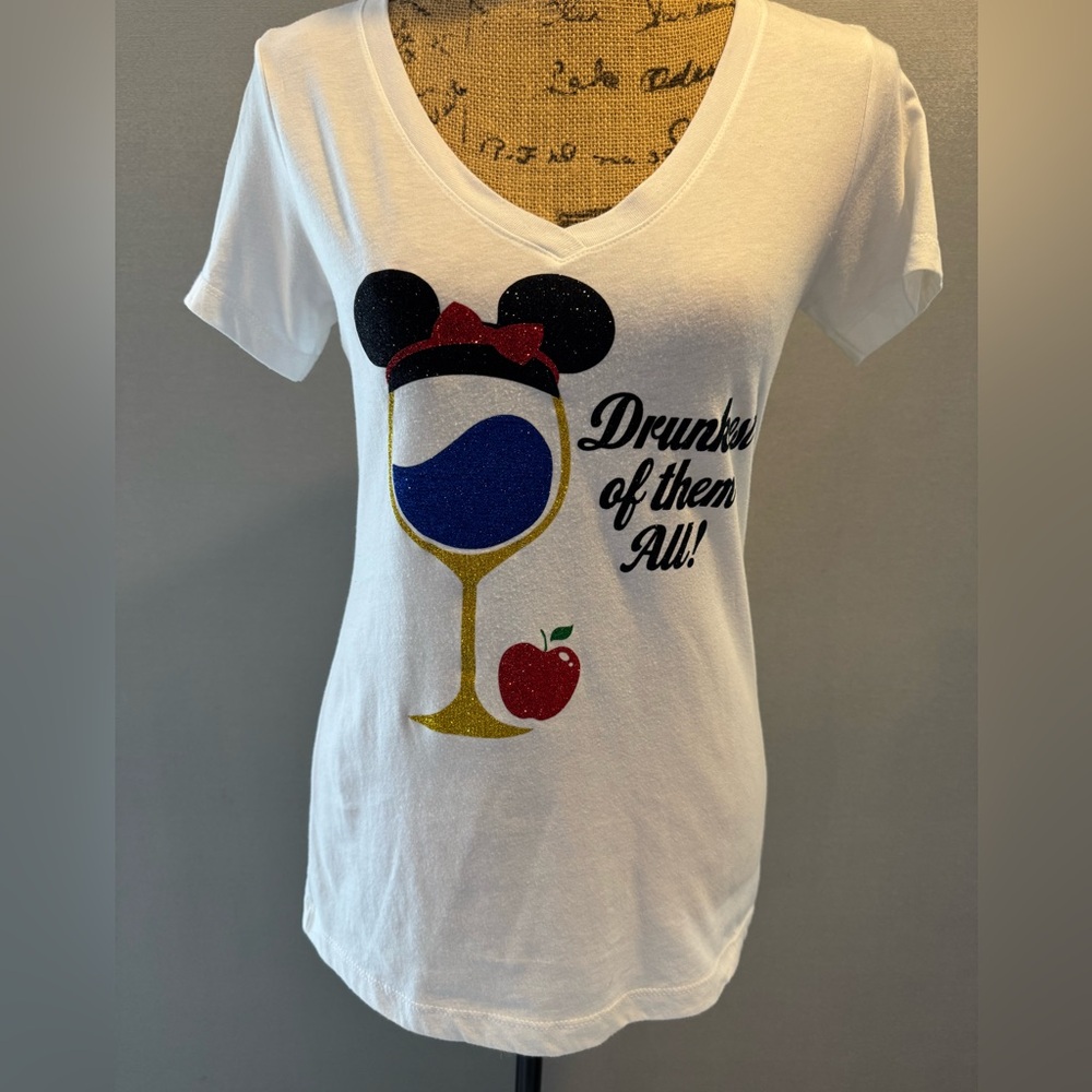 White V-Neck T-Shirt with Graphic Print